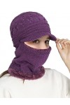 Rayson Cagoule Femme Hiver Tricoté Chaud Bonnet avec Cache Cou Doublé Polaire Unisexe Balaclava pour Ski Sports de Plein Air 