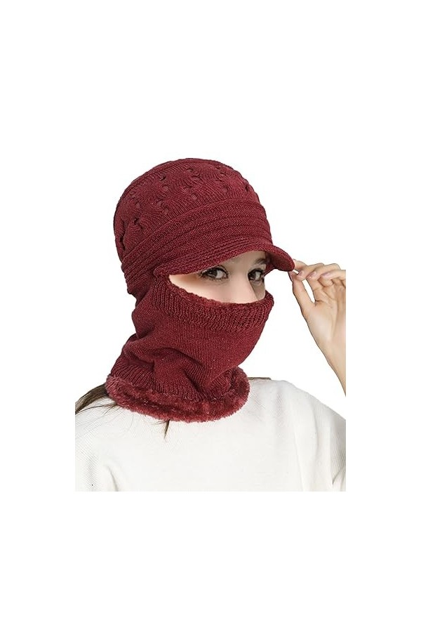 Rayson Cagoule Femme Hiver Tricoté Chaud Bonnet avec Cache Cou Doublé Polaire Unisexe Balaclava pour Ski Sports de Plein Air 