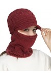 Rayson Cagoule Femme Hiver Tricoté Chaud Bonnet avec Cache Cou Doublé Polaire Unisexe Balaclava pour Ski Sports de Plein Air 