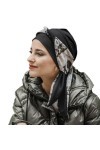 CAREBELL Smooth Zig Zag Grey Turban Bonnet oncologique en coton pour chimiothérapie ou alopécie., bleu marine, Taille Unique