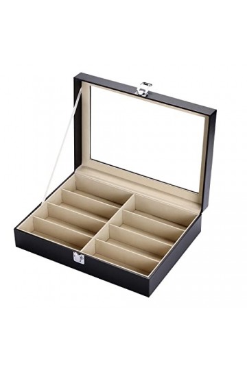 Boîte à lunettes de soleil pour 8 lunettes, étui à lunettes en cuir PU, 8 compartiments couvercle en verre, organisateur prés