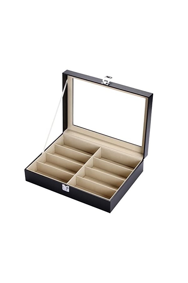 Boîte à lunettes de soleil pour 8 lunettes, étui à lunettes en cuir PU, 8 compartiments couvercle en verre, organisateur prés