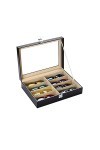 Boîte à lunettes de soleil pour 8 lunettes, étui à lunettes en cuir PU, 8 compartiments couvercle en verre, organisateur prés