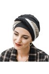 Carebell Elegance Black Padded Turban Bonnet oncologique en bambou et coton pour chimiothérapie ou alopécie, Noir , Taille Un