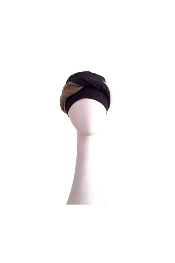 Carebell Elegance Black Padded Turban Bonnet oncologique en bambou et coton pour chimiothérapie ou alopécie, Noir , Taille Un