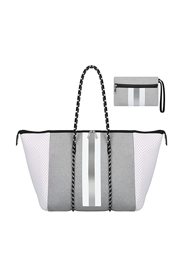 Grand sac fourre-tout en néoprène avec fermeture éclair sur le dessus pour femme/voyage/piscine/yoga/sport/gym/plage, L-Black