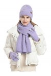 CAMLAKEE Ensemble bonnet dhiver écharpe gants pour femme Bonnet tricoté gant Chauffe-cou Femmes Kit tricot, Blanc., taille u