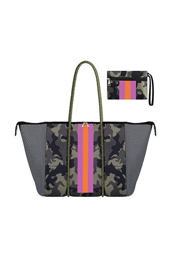 Grand sac fourre-tout en néoprène avec fermeture éclair sur le dessus pour femme/voyage/piscine/yoga/sport/gym/plage, L-Black