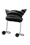 XIHIRCD Bonnet Oreille de Chat, Y2K Crochet Bonnet Chat avec Boule de Fourrure Suspendue Mignon Crochet Oreilles de Renard Bo