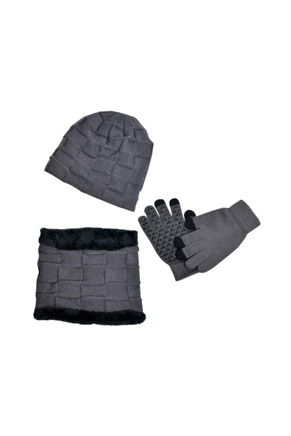 Nizirioo Ensemble de bonnet, écharpe, gants en tricot, bonnet dhiver avec écran tactile, gants boucle, ensemble dhiver comb