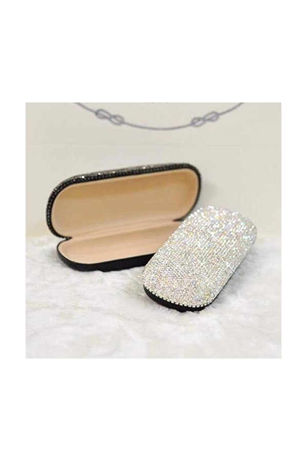 Zhenwo Verres en Strass Mousseux Cas Mignon Lunettes Main Coque Rigide Cas pour Les Femmes,Blanc