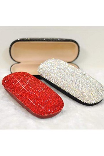 Zhenwo Verres en Strass Mousseux Cas Mignon Lunettes Main Coque Rigide Cas pour Les Femmes,Rouge