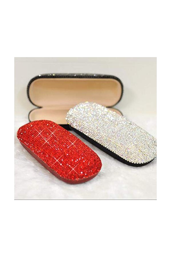 Zhenwo Verres en Strass Mousseux Cas Mignon Lunettes Main Coque Rigide Cas pour Les Femmes,Rouge