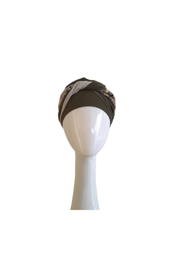 Carebell Elegance Casablanca Turban Bonnet oncologique en coton pour chimiothérapie ou alopécie, kaki, Taille Unique