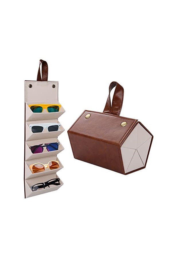 LogHog Étui de rangement portable en cuir souple et semi-rigide pour lunettes de soleil Marron/noir pour homme et femme Z-5 