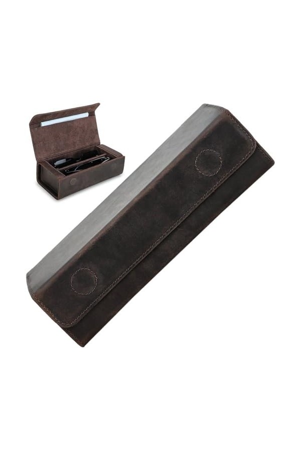 Lpitoy Étui de lunettes en cuir Crazy Horse dur, étui portable de voyage, sac de rangement pour lunettes de soleil, peut cont