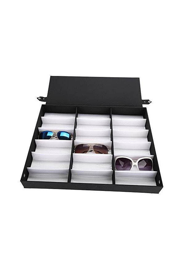 Boîte de rangement pour lunettes 18 grilles de lunettes avec bouton à bouton pression pour lunettes de soleil pour femme et h