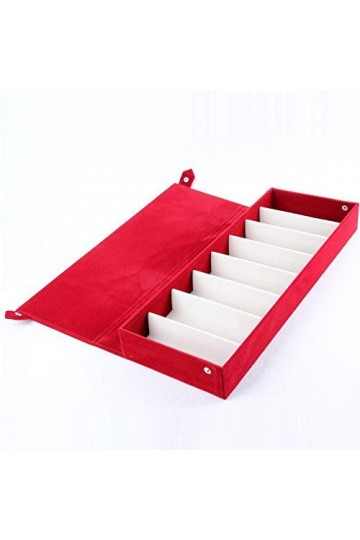 CLSMYLFB Boîte de rangement pour lunettes de soleil 8 compartiments en velours rouge