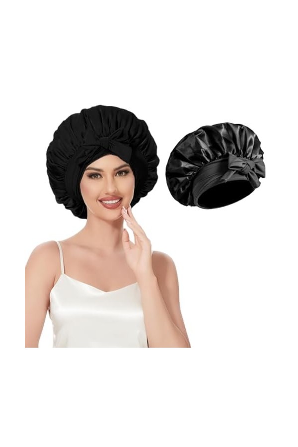 ASYKNM Bonnet de Nuit en Soie réglable pour Femme - Style Satin élégant et Confortable pour Un Sommeil Doux et paisible - Cou