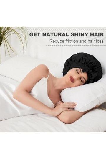 ASYKNM Bonnet de Nuit en Soie réglable pour Femme - Style Satin élégant et Confortable pour Un Sommeil Doux et paisible - Cou