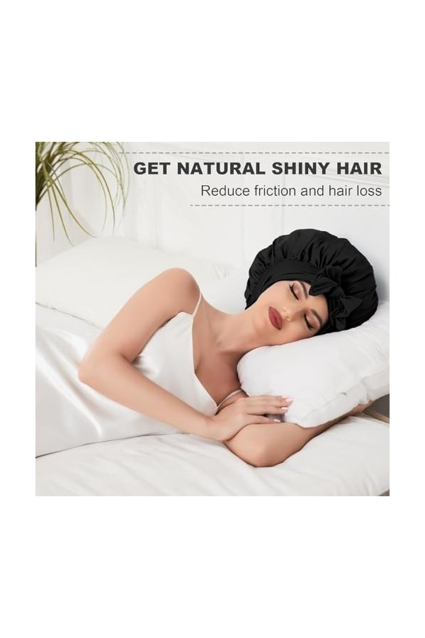 ASYKNM Bonnet de Nuit en Soie réglable pour Femme - Style Satin élégant et Confortable pour Un Sommeil Doux et paisible - Cou