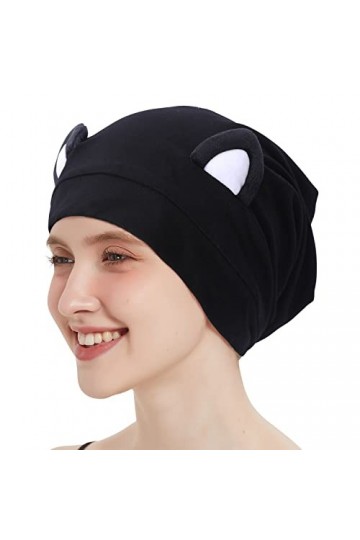 Hat Hut Bonnet en satin de soie pour cheveux bouclés pour femme - Réglable - Doublure en soie - Bonnet souple avec oreilles, 
