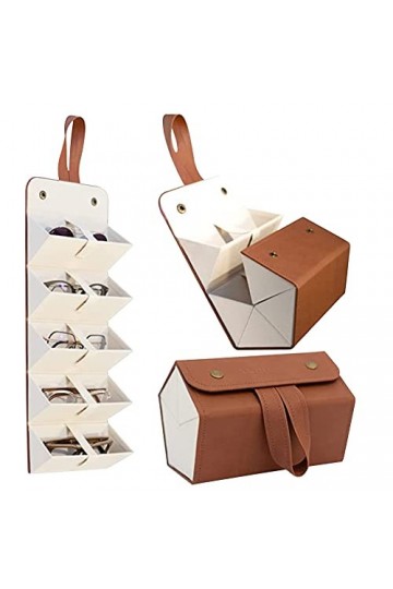 Nanssigy Étui à lunettes en cuir PU, Pliable Boîte à Lunettes Portable, peut contenir 5 paires de lunettes de soleil ou de lu
