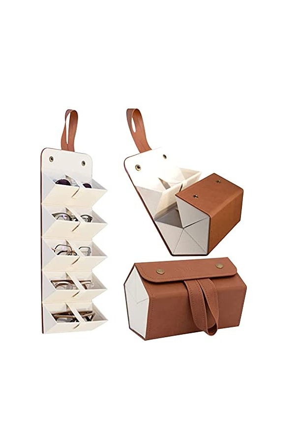 Nanssigy Étui à lunettes en cuir PU, Pliable Boîte à Lunettes Portable, peut contenir 5 paires de lunettes de soleil ou de lu