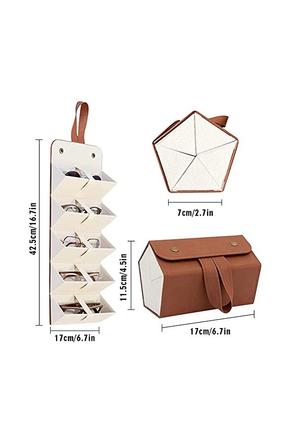 Nanssigy Étui à lunettes en cuir PU, Pliable Boîte à Lunettes Portable, peut contenir 5 paires de lunettes de soleil ou de lu