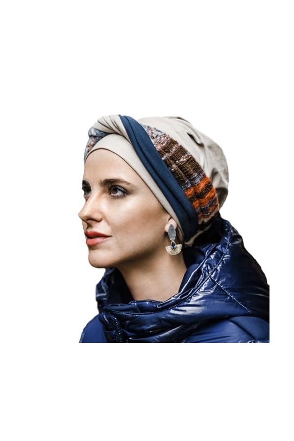 Carebell Elegance Nordic Turban oncologique en bambou et coton pour chimiothérapie ou alopécie, beige, Taille Unique