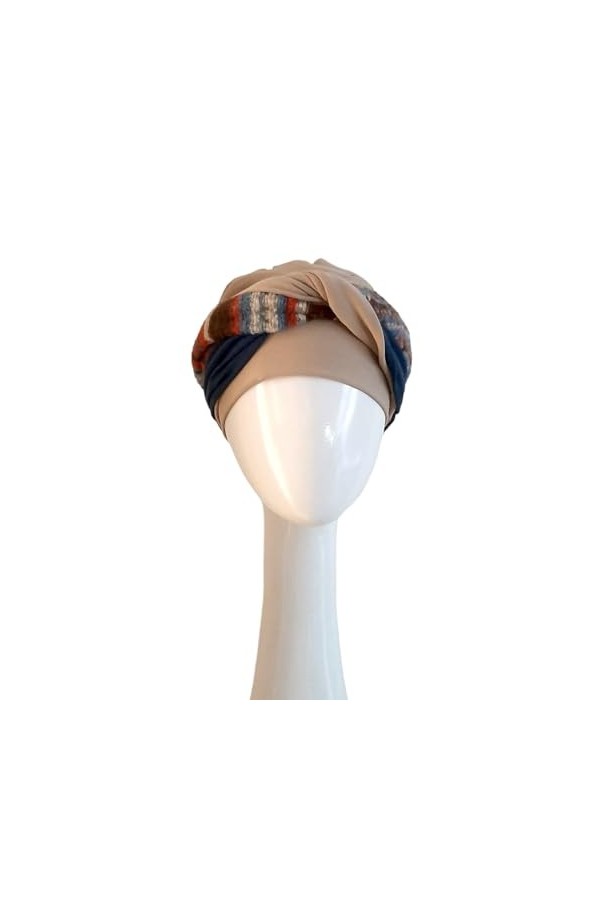 Carebell Elegance Nordic Turban oncologique en bambou et coton pour chimiothérapie ou alopécie, beige, Taille Unique