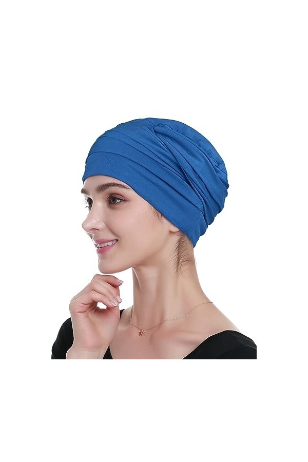 Alnorm Bandeau chimio en bambou pour patients atteints de cancer chaud, bleu, taille unique