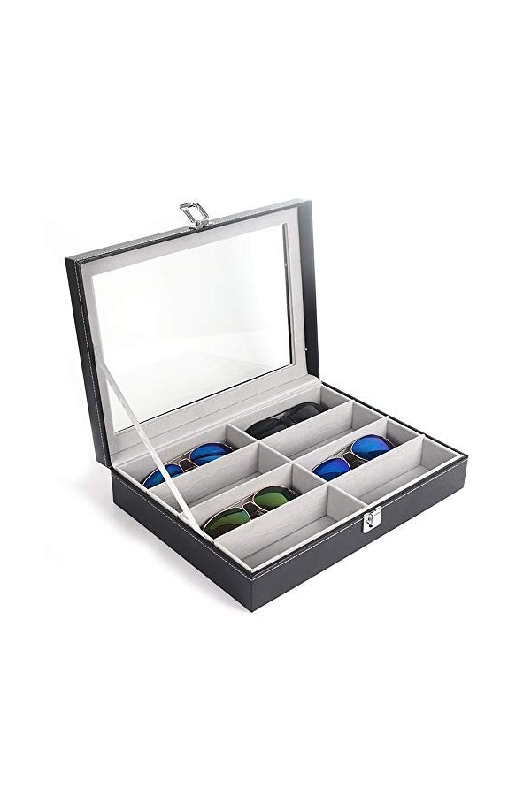 JTRHD Boîte de Rangement pour Lunettes Boîte de Rangement de Lunettes de Soleil en Cuir à 8 Couches pour Lunettes Lunettes C