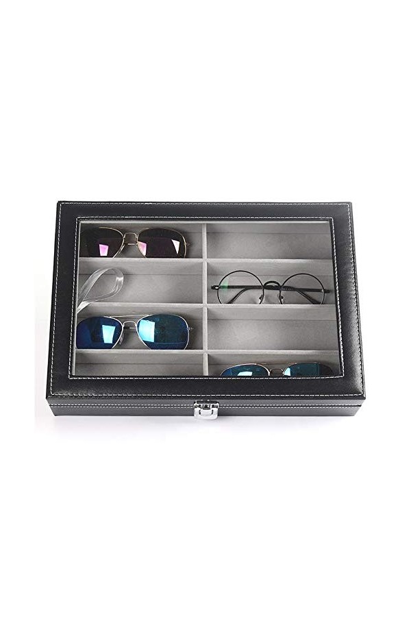 JTRHD Boîte de Rangement pour Lunettes Boîte de Rangement de Lunettes de Soleil en Cuir à 8 Couches pour Lunettes Lunettes C