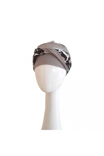 Carebell Elegance Black Abstract Turban oncologique en bambou et coton pour chimiothérapie ou alopécie, Gris perle, Taille Un
