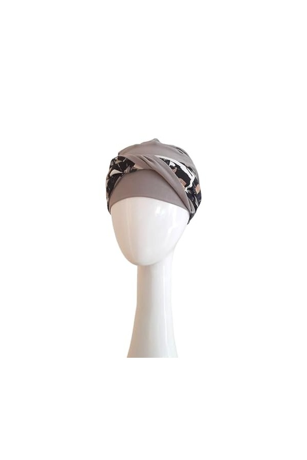 Carebell Elegance Black Abstract Turban oncologique en bambou et coton pour chimiothérapie ou alopécie, Gris perle, Taille Un