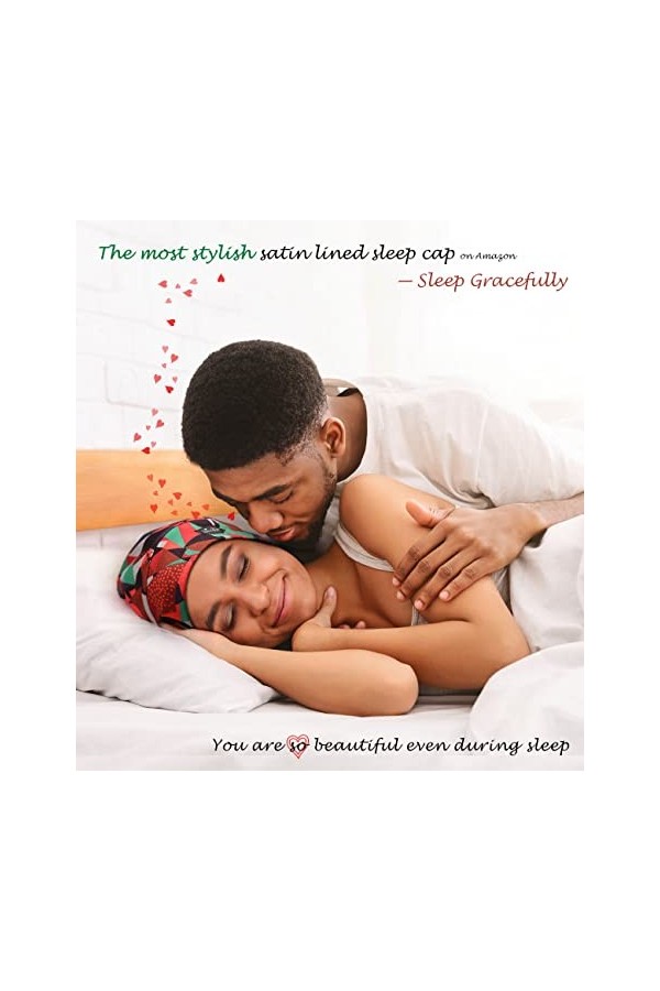 Bonnet satin pour cheveux bouclés, nuit réglable en soie rouge