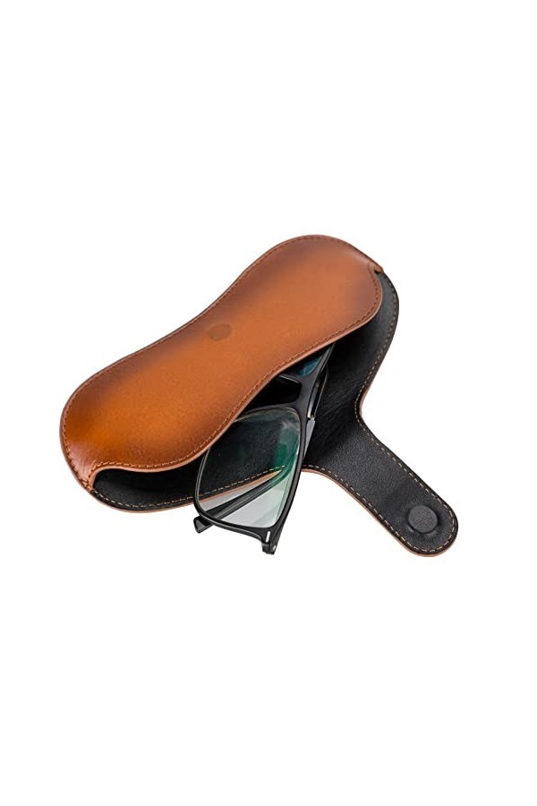 Solo Pelle Étui à lunettes de soleil en cuir véritable - Étui à lunettes portable avec fermeture magnétique - Pour homme et f