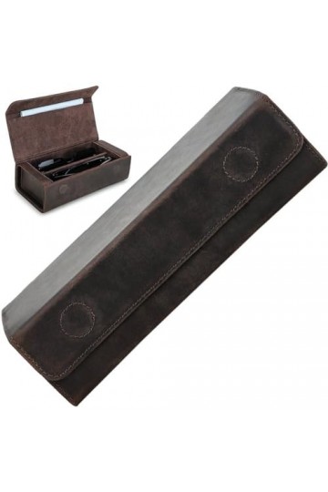 Étui À Lunettes En Cuir Crazy Horse, Étui De Protection De Portable, De Rangement Pour Lunettes De, Peut Contenir 2 Étuis À L