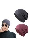 BDSHUNBF 2 Pack Bonnet en Coton, Stretch Bonnet de Nuit Chapeaux Bandeau Hiver, Unisexe pour Perte de Cheveux Cancer Sortie V