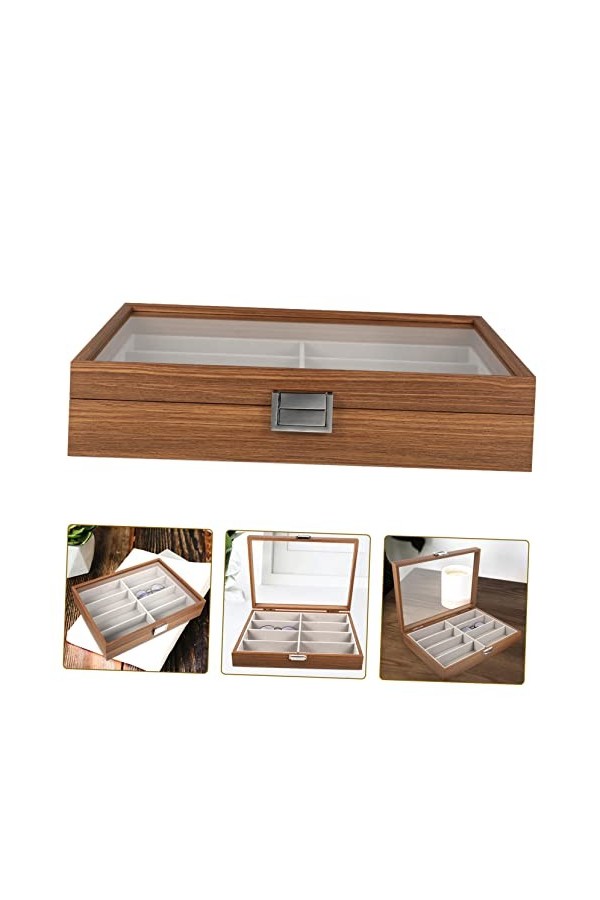 SOIMISS Etui à 8 Verres Quadrillés Vitrine De Lunettes Porte-lunettes Cadeaux De Mari Vitrine En Verre Organisateur De Lunett