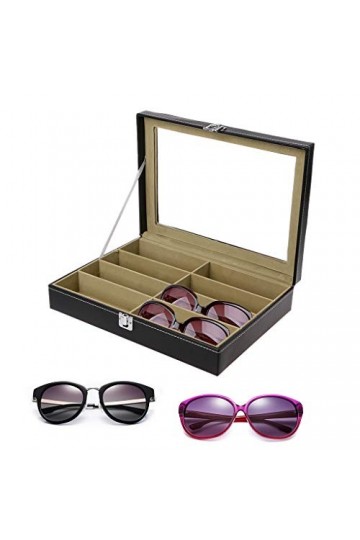 JUNESUN 8 Slots Lunettes De Soleil Lunettes De Soleil Faux Cuir Rangement Organisateur Vitrine Boîte