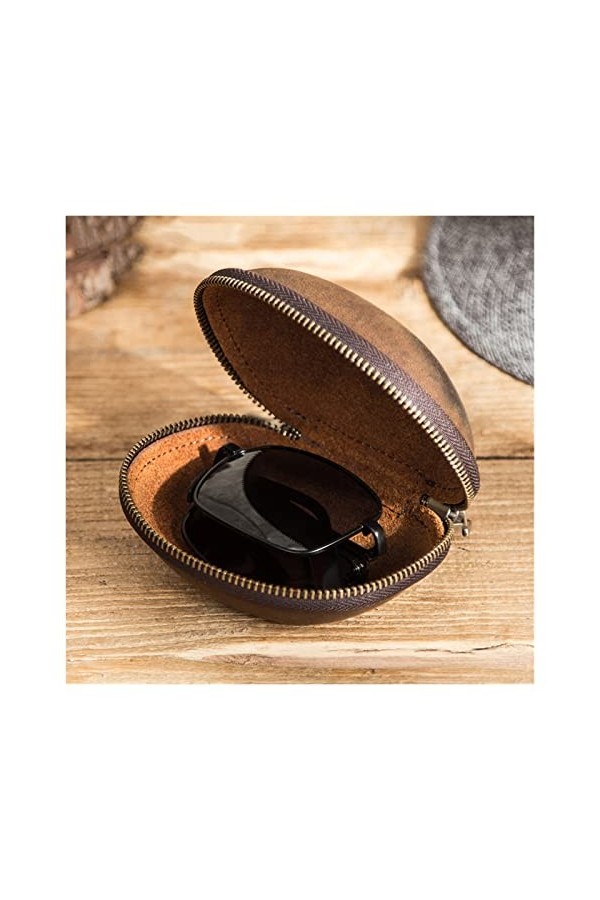 AttreX Vintage cuir de vache portable pliant lunettes de soleil protecteur voyage Pack pochette étui à lunettes boîte à ferme