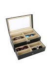 Estink Boîte de rangement de lunettes à double couche, 2 niveaux 12 compartiments, organiseur de lunettes avec fenêtre transp