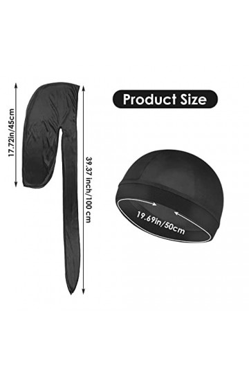 Molain Lot de 3 Bonnets ondulés en Soie pour Homme et 1 Bonnet Durag Soyeux avec Longue Queue de Cheval élastique Doux Respir