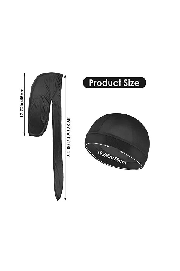 Molain Lot de 3 Bonnets ondulés en Soie pour Homme et 1 Bonnet Durag Soyeux avec Longue Queue de Cheval élastique Doux Respir