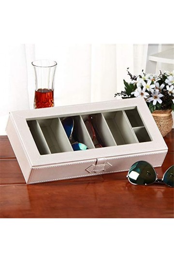Boîte de rangement pour lunettes Grandes lunettes Boîtier Lunettes de soleil Cuir avec boîtier de bijoux transparent couvercl