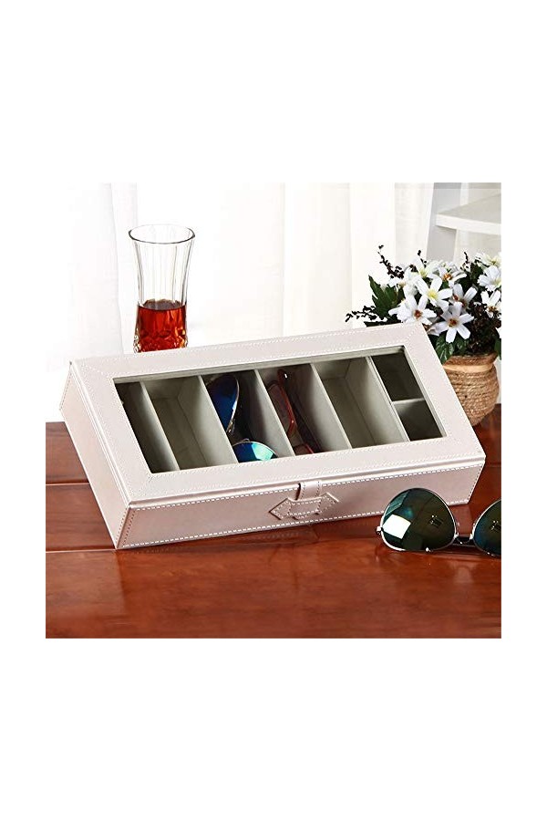 Boîte de rangement pour lunettes Grandes lunettes Boîtier Lunettes de soleil Cuir avec boîtier de bijoux transparent couvercl