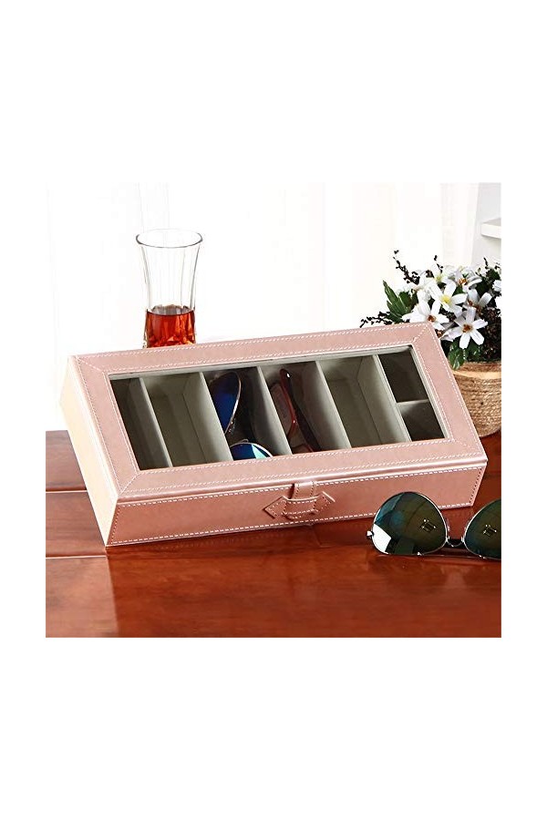 Boîte de rangement pour lunettes Grandes lunettes Boîtier Lunettes de soleil Cuir avec boîtier de bijoux transparent couvercl