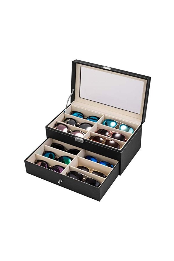 MHBY Boîte de Rangement pour Lunettes de Soleil, Cuir PU 12 pièces boîte de Rangement pour Lunettes de Soleil Lunettes de Sol